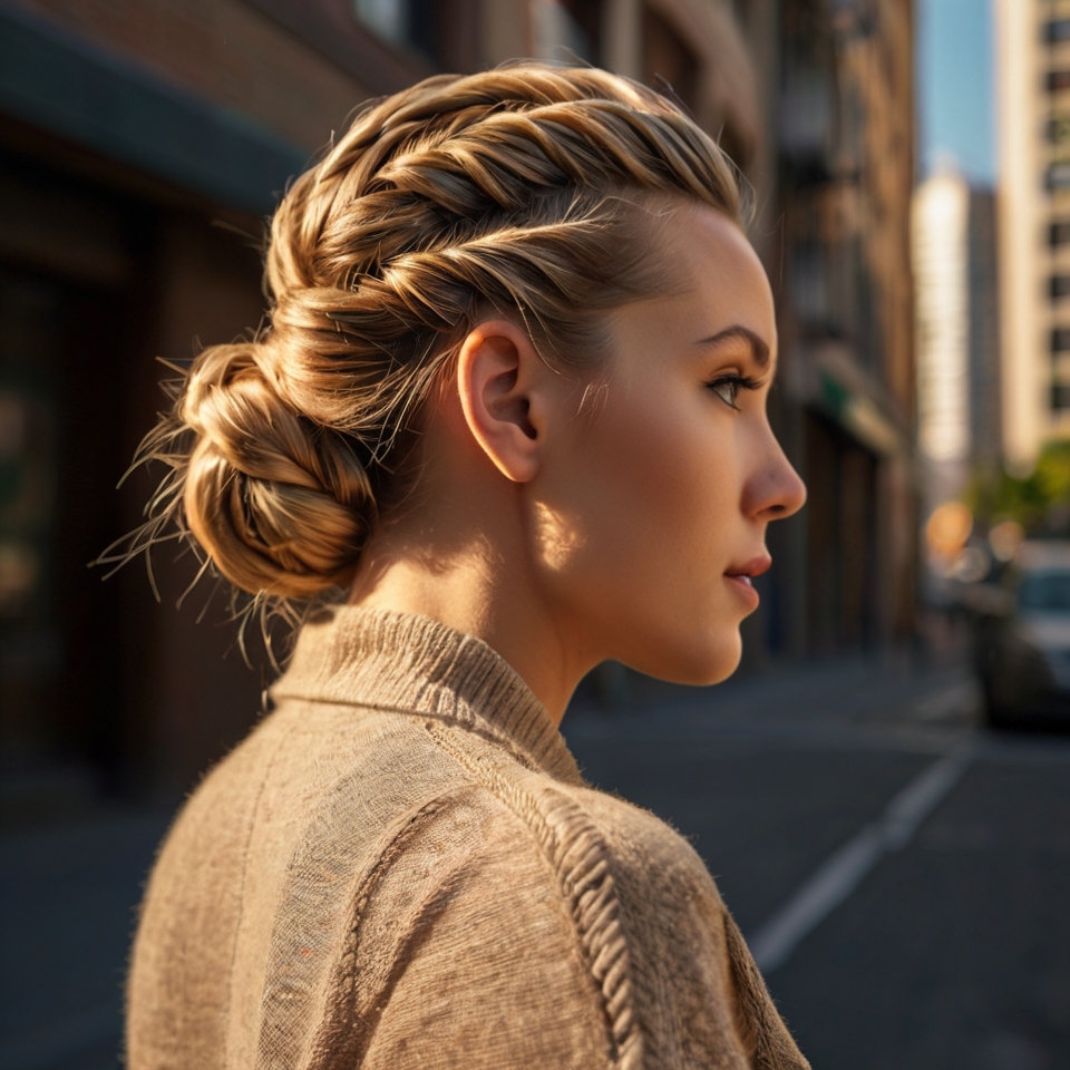 Twsted Braid Back Hairstyle In Low Bun