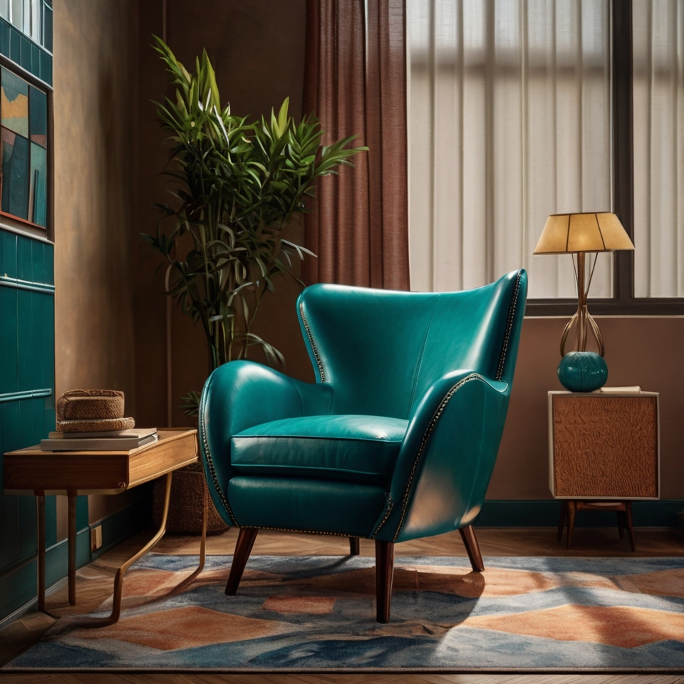 Vibrant Teal 1950s Style Curved Armchair