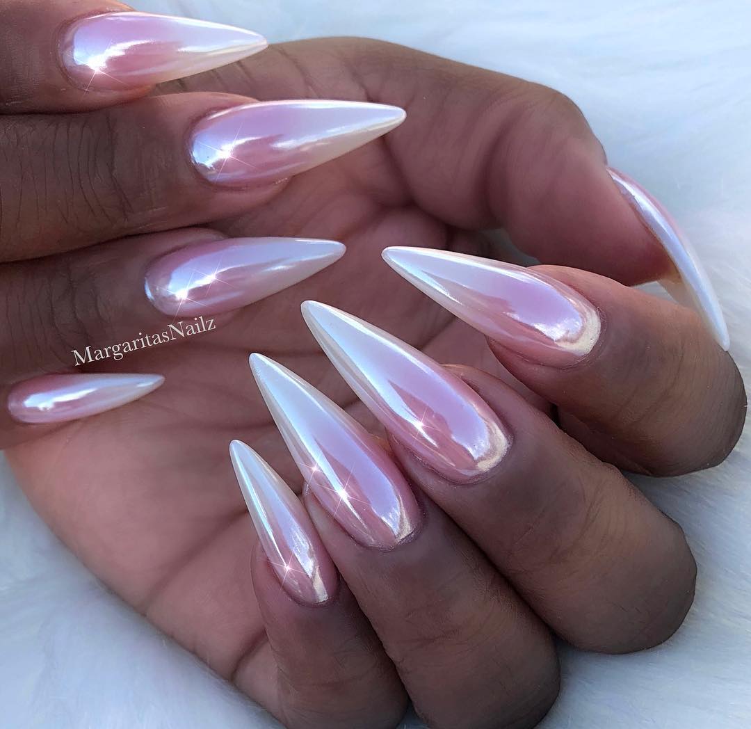 White Stiletto Chrome Nails