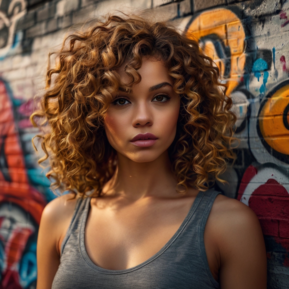 light Honey Brown Curls With Side Bangs