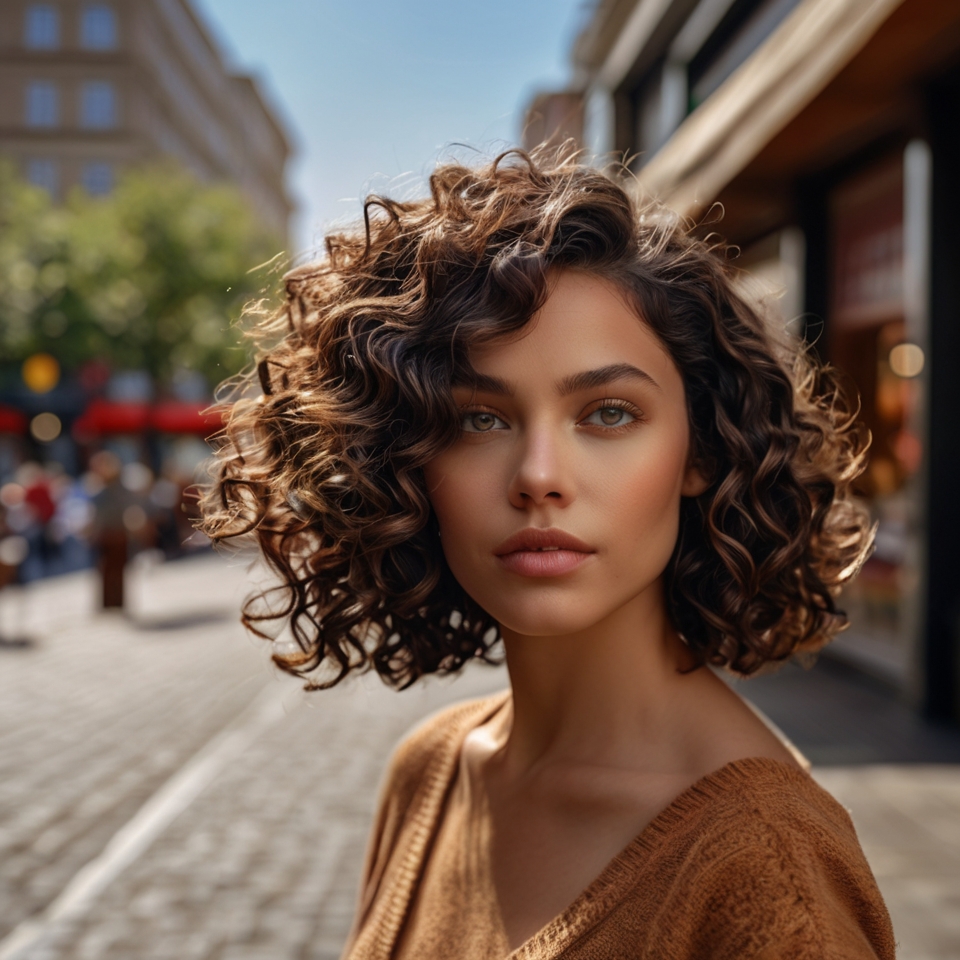 Black Curly Bob With Chestnut Highlights