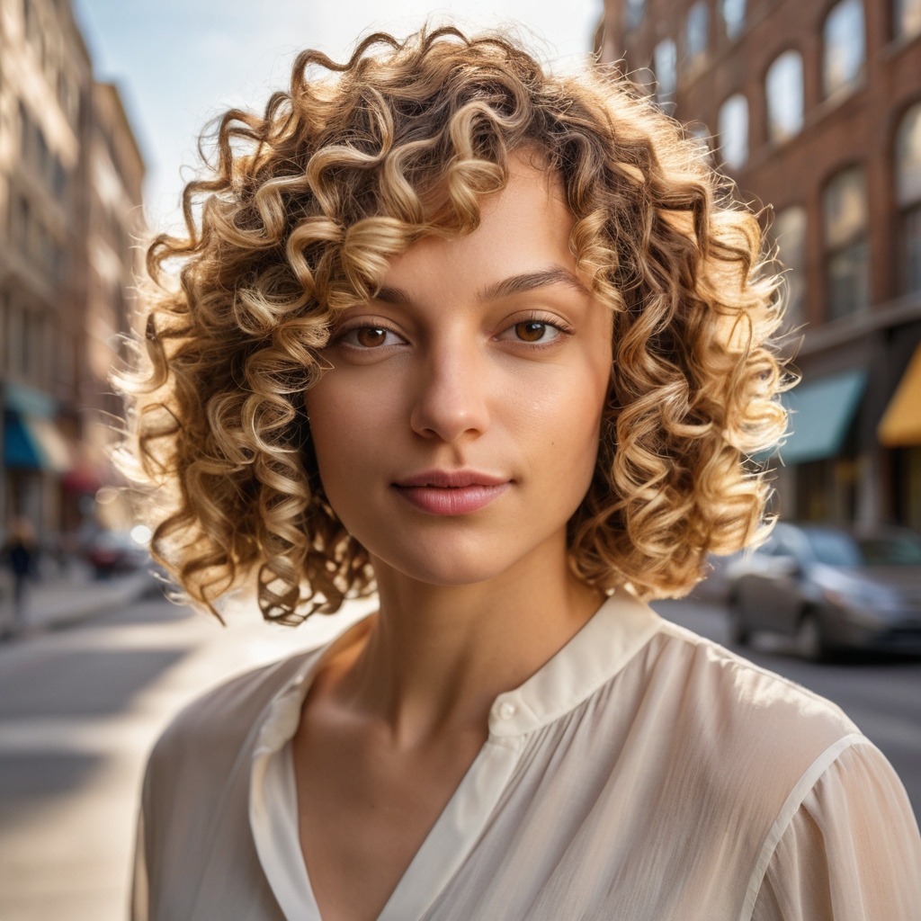 Brown Curly Bob With Blonde Highlights