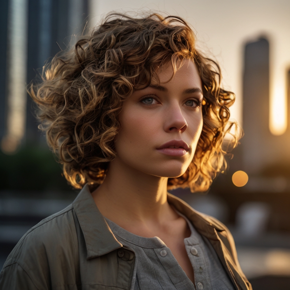 Brunette Curly Bob With Blonde Highlights