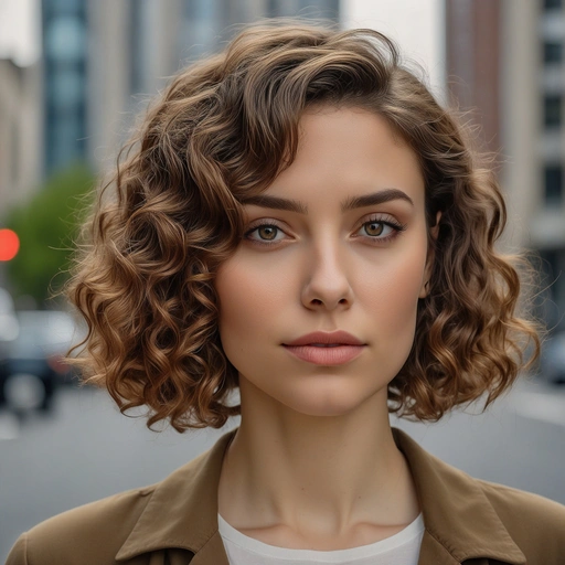 Chestnut Curly Bob With Honey Blonde Highlights