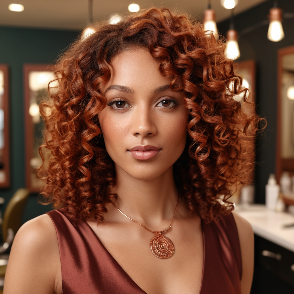 Dark Red Curly Bob With Copper Highligts