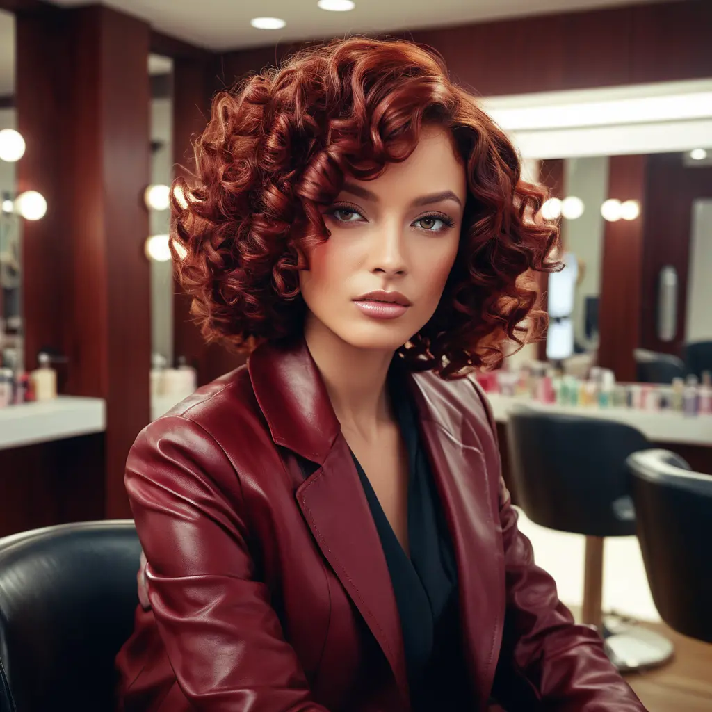 Mahogany Curly Bob With Red Highlights