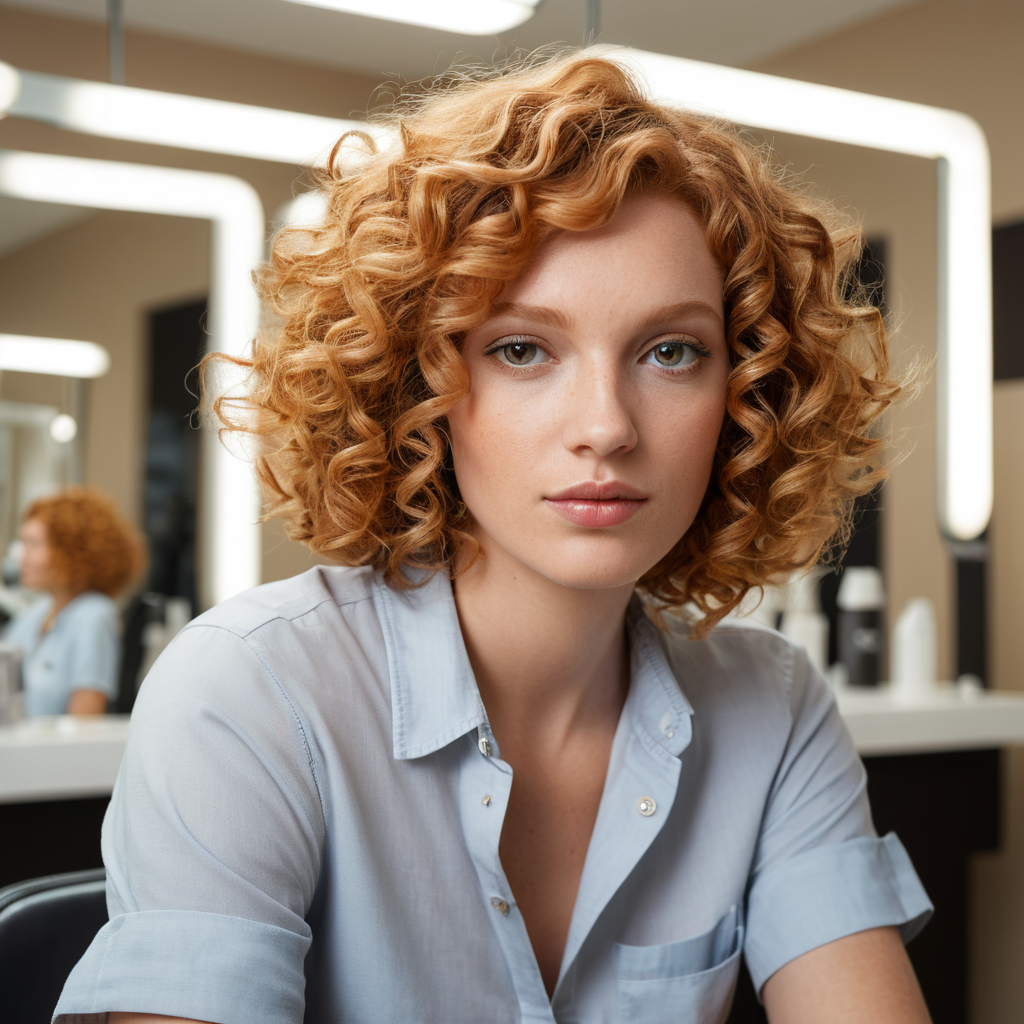 Strawberry Blonde Curly Bob With Highlights