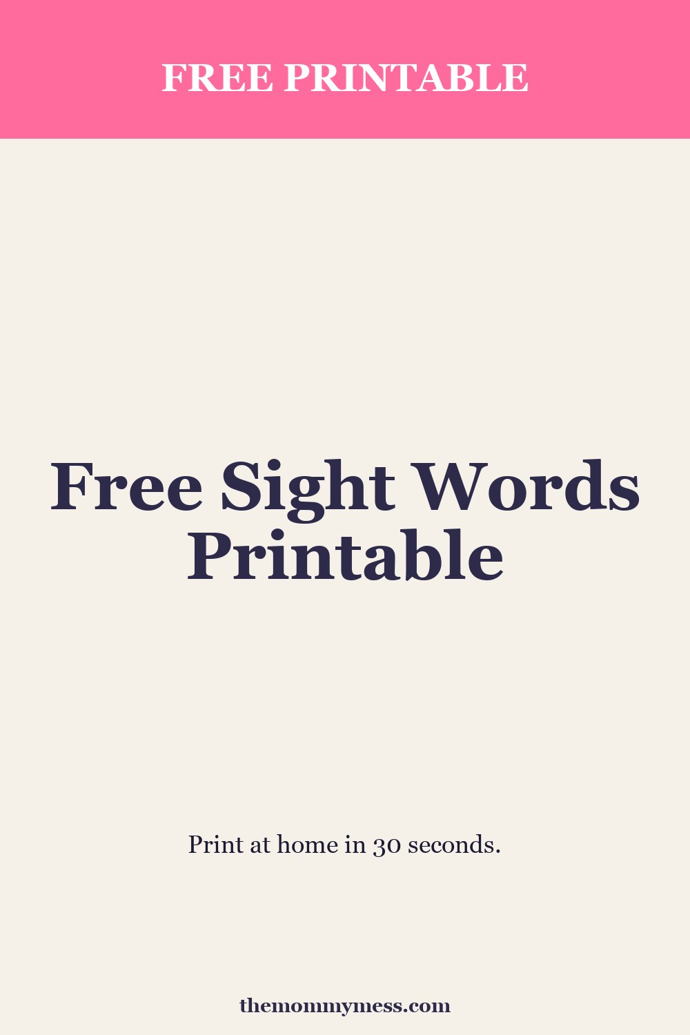 Sight Words Printable — money pin