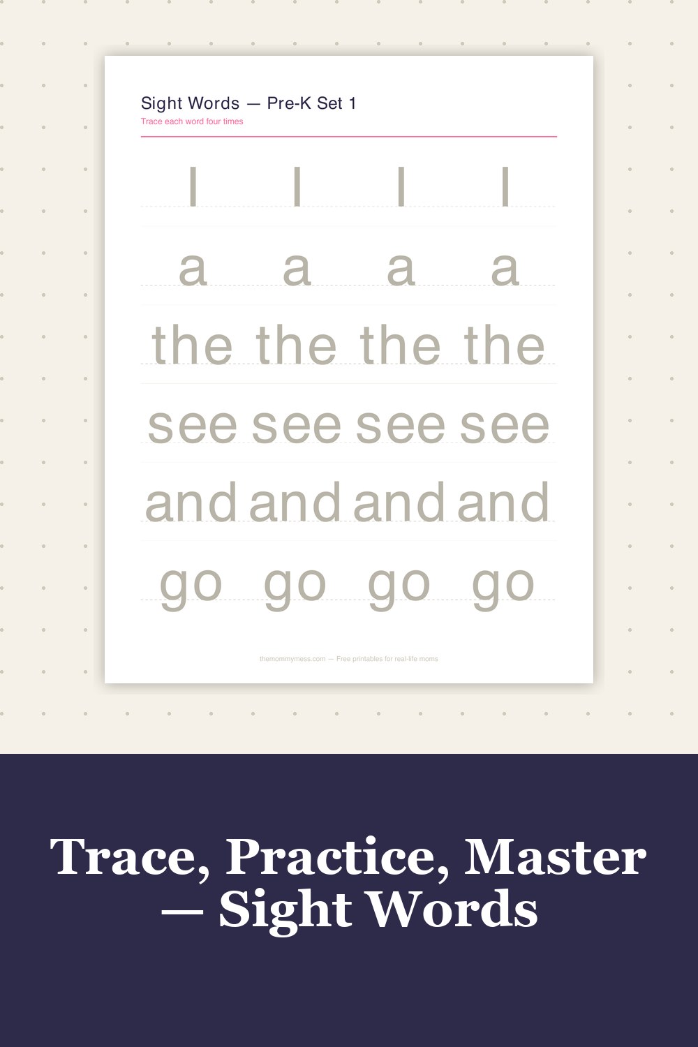 Sight Words Printable preview — Pre-K Set 1 page