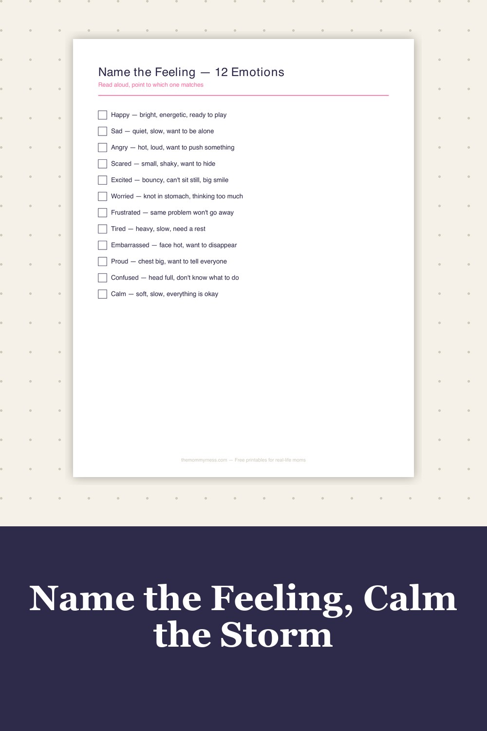 Free Printable Feelings Chart preview — Name the Feeling page