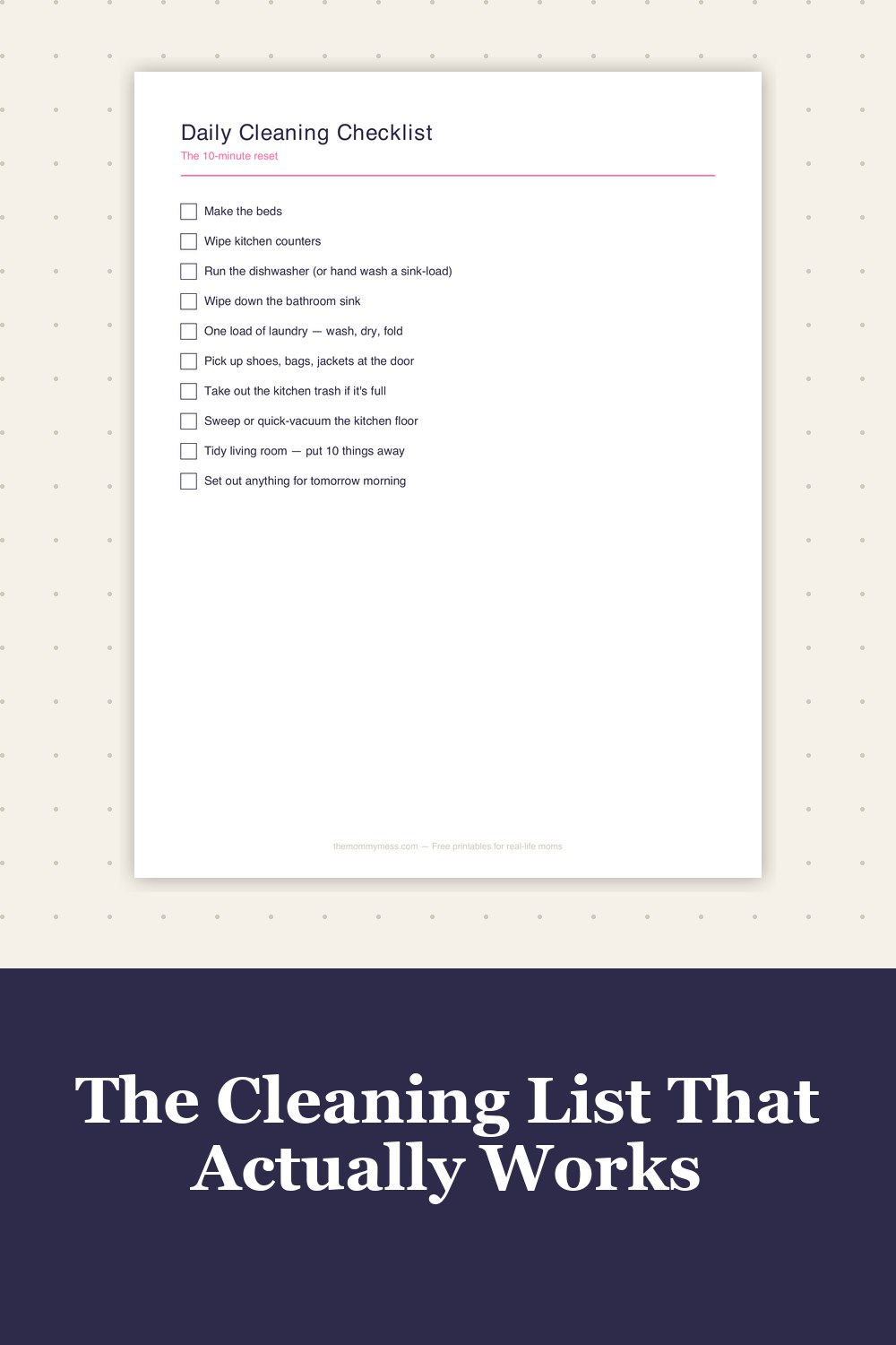 Free Printable Cleaning Checklist preview — the daily reset page