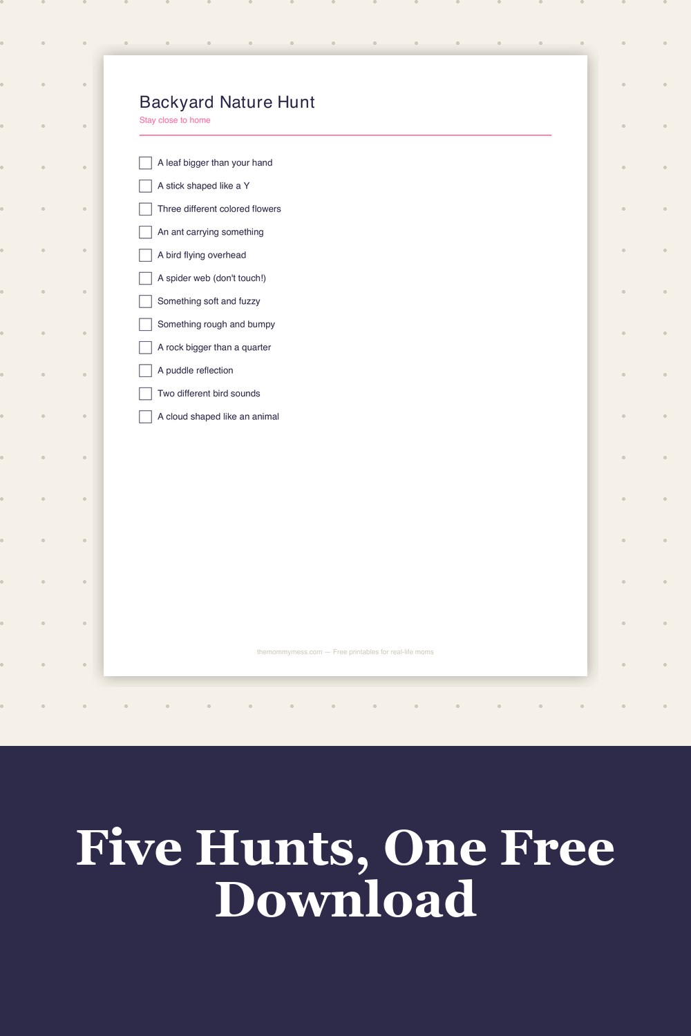Free Nature Scavenger Hunt Printable preview — the backyard page