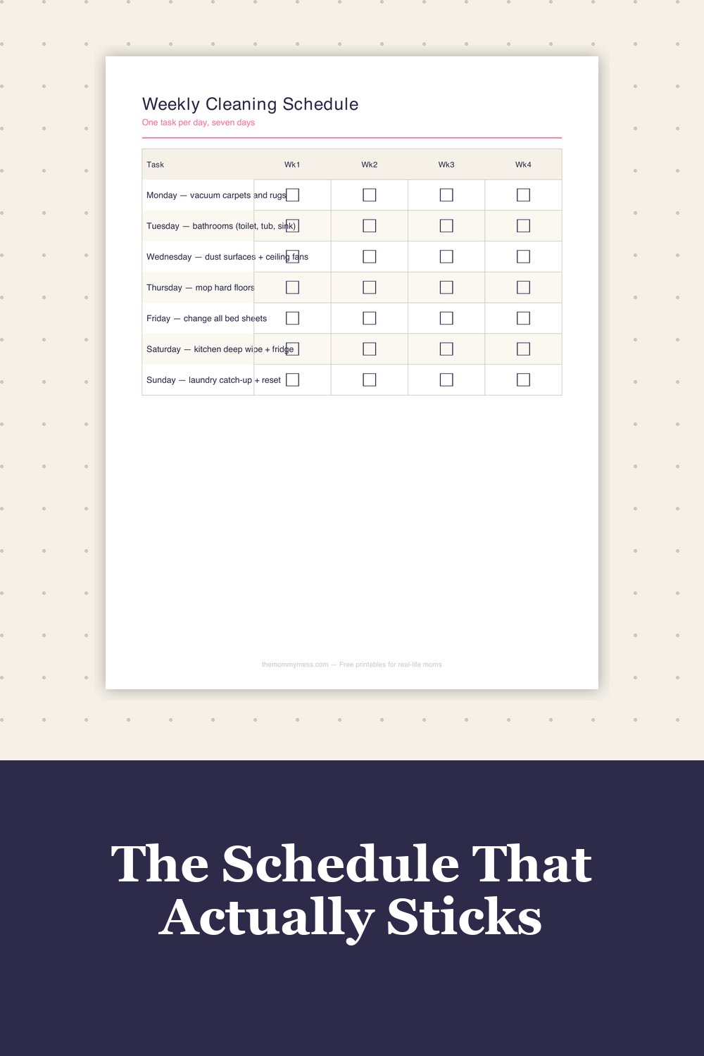 Free Printable Cleaning Schedule preview — the weekly page