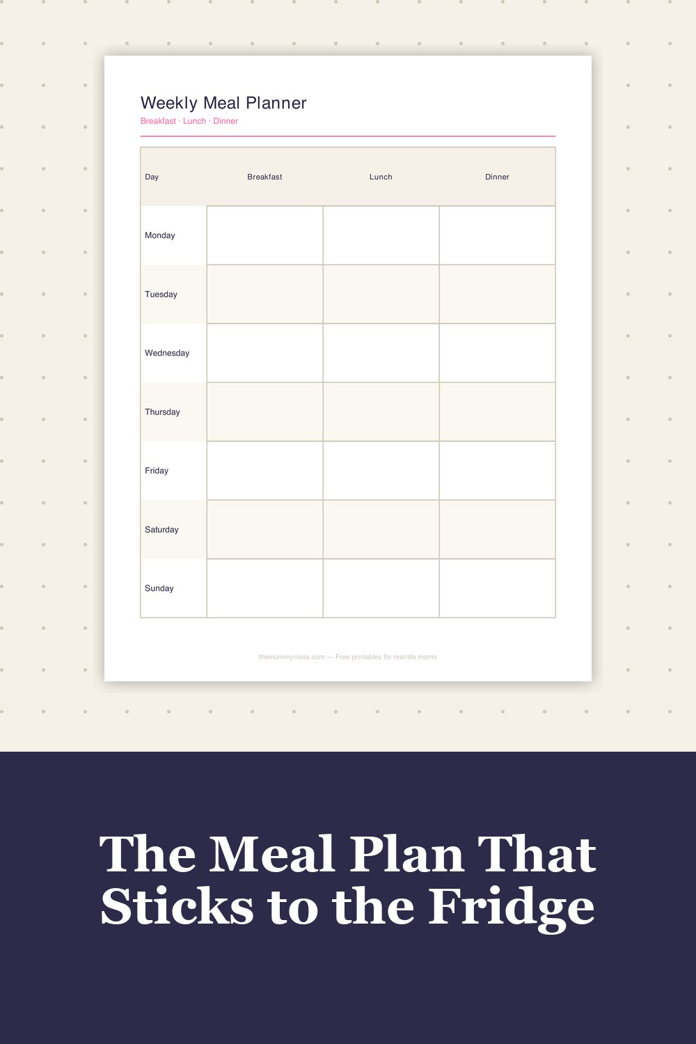 Free Weekly Meal Planner Printable preview — the weekly grid
