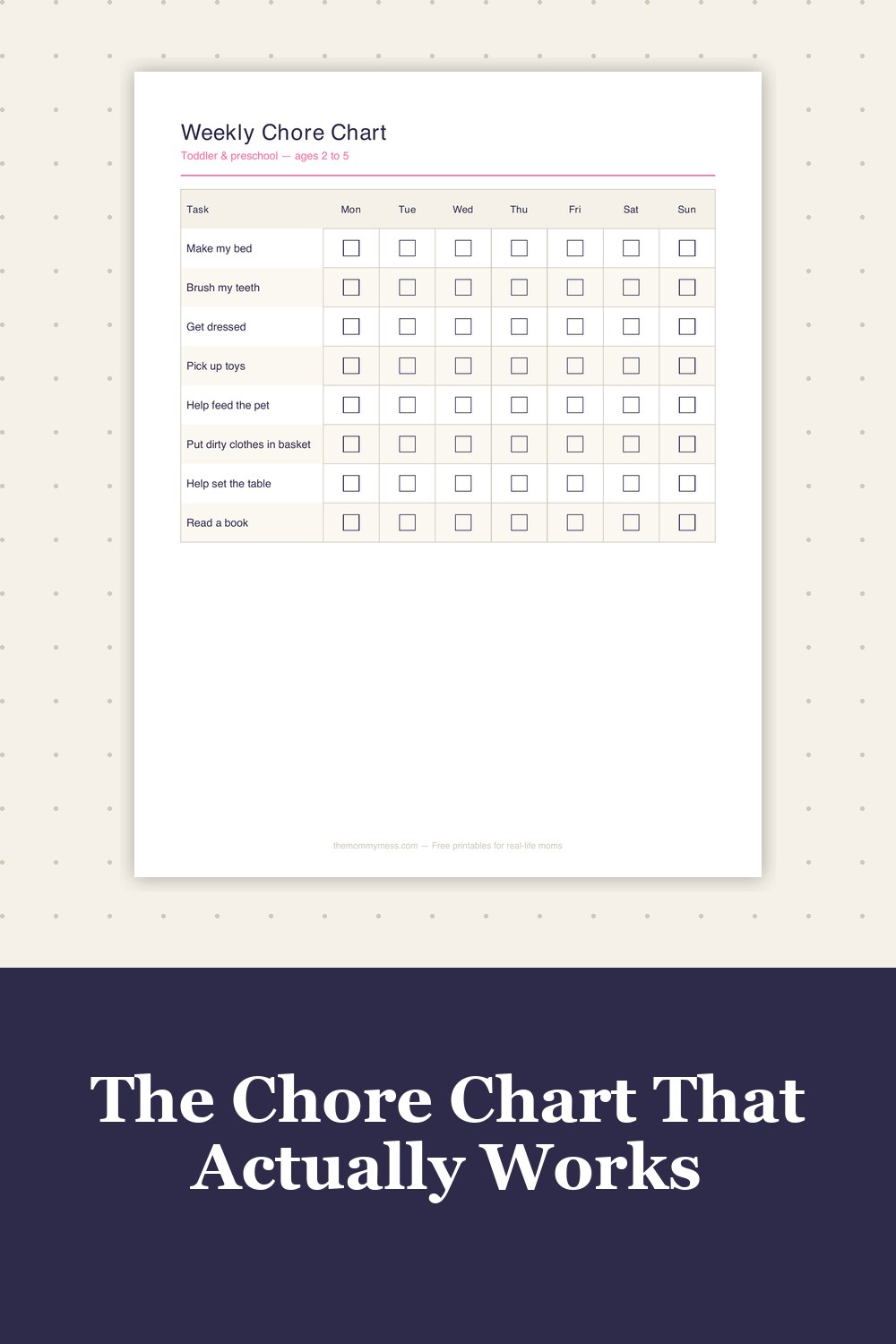 Free Printable Chore Chart preview — clipboard mockup showing the weekly grid