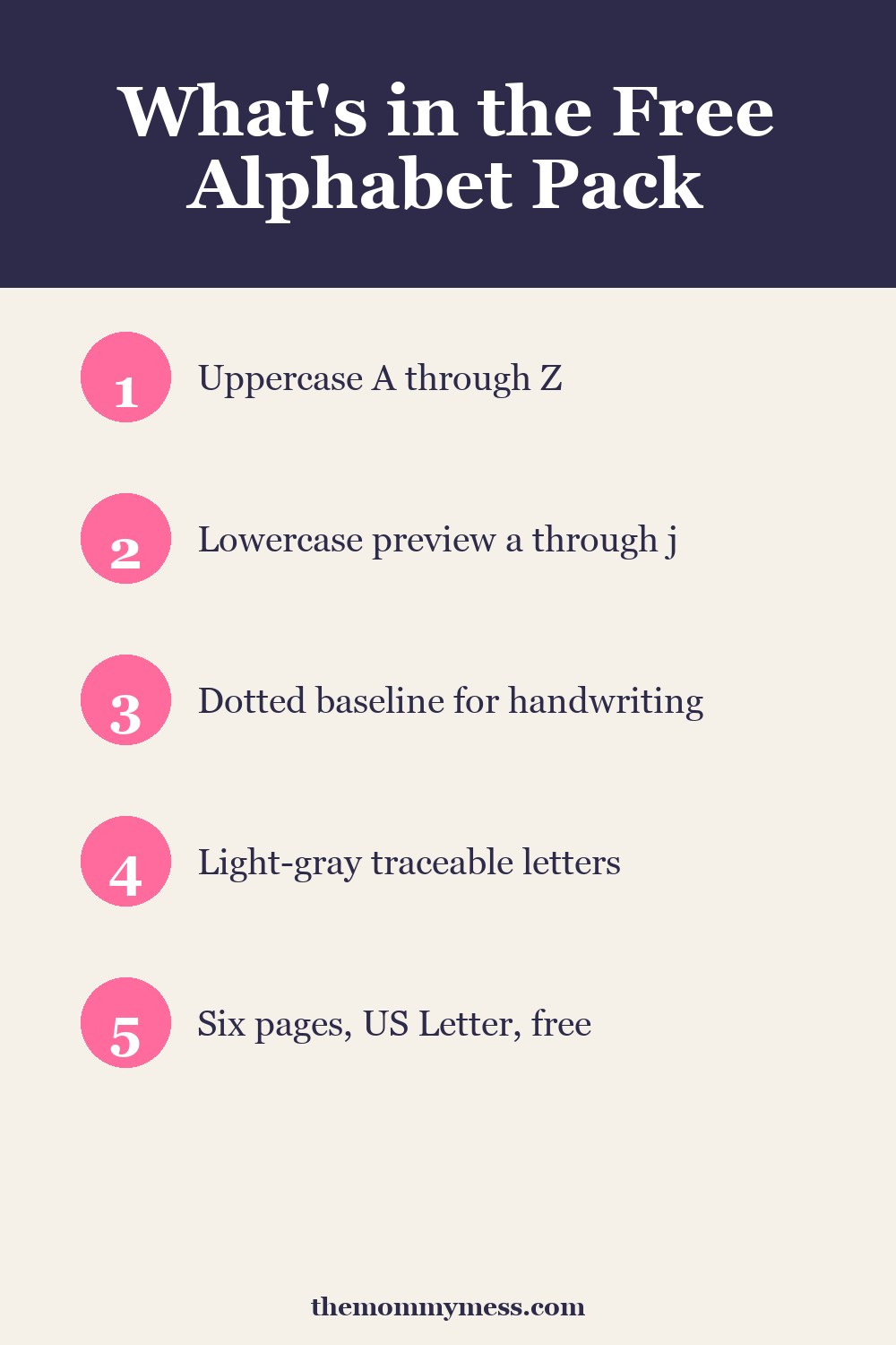 Free Alphabet Tracing Worksheets six pages — what's included list