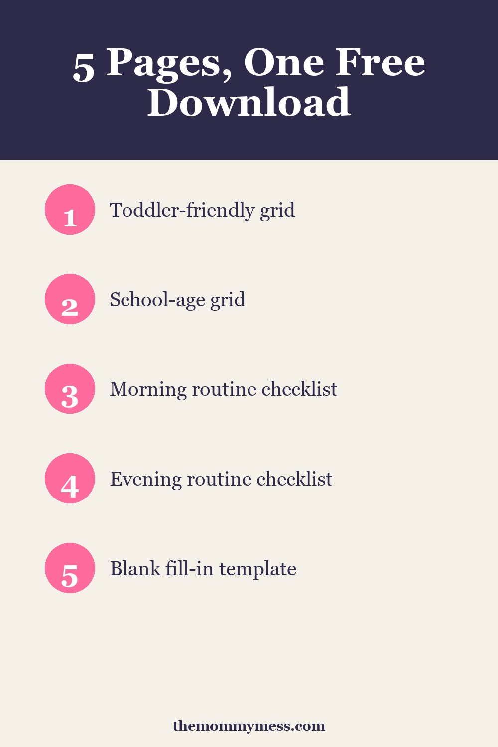 Free Printable Chore Chart five pages — what's included list